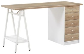 Písací stôl svetlé drevo s bielou 140 x 60 cm HEBER Beliani