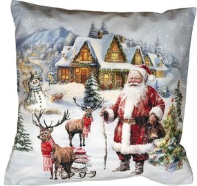 Vankúšová obliečka Santa Claus so sobmi 40 × 40 cm