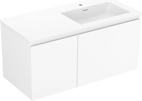 Mexen Orio, kúpeľňová skrinka 100 cm s pravým umývadlom Otis, 1S, 1D, biela matná, 91A13-10047-3-BBFF01-W18P01