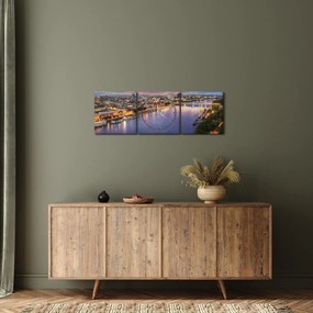 Obraz nočného mesta Bratislavy s riekou (s hodinami) (90x30 cm)