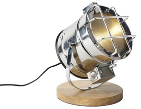 Priemyselná stolná lampa oceľová s nastaviteľným drevom - Lesklá