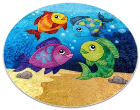 Prateľný protišmykový okrúhly koberec JUNIOR 51594.801 Rybky, modrý