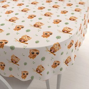 Biante Detský bavlnený oválny obrus Sandra SA-616 Sovičky na vetvičkách na bielom 120x200 cm