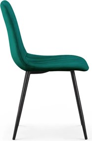 Sada ôsmich jedálenských stoličiek LIVO zamatové, fľaškovo zelené / čierne nohy (8 ks)