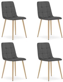 Set štyroch jedálenských stoličiek KARA zamatové, tmavosivé / hnedé nohy (4 ks)
