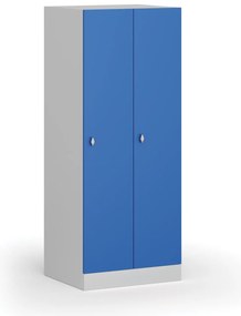 Šatníková skrinka S1 znížená, 2 oddiely, 1500 x 600 x 500 mm, demont, otočný zámok, modré dvere