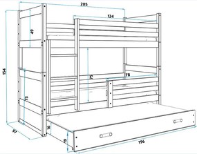 Interbeds Poschodová posteľ Rico 3 trojmiestna borovica 200cm x 90cm modrá