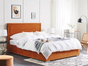 Zamatová posteľ s úložným priestorom 160 x 200 cm oranžová ROUEN Beliani