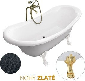 Besco Voľne stojaca vaňa zo sanitárneho kompozitu Amelia Glam G 190x77 bez prepadu BESCO-Typ výpuste: Click-Clack bez prepadu, čierna matná, BESCO-Nô…