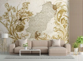 Gario Fototapeta Rastlinné fresky na padajúcej omietke Materiál: Vliesová, Rozmery: 400 x 280 cm