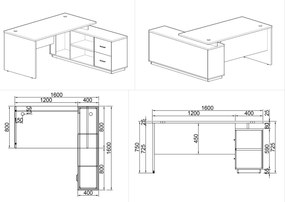Kancelársky stôl so skrinkou MIRELLI 1600 x 1600 mm, pravý, breza