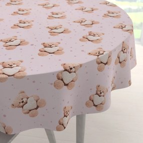 Biante Detský bavlnený okrúhly obrus Sandra SA-723 Medvedíky so srdiečkami na fialkovom Ø 130 cm