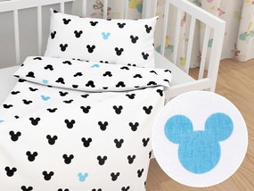 Biante Detské bavlnené posteľné obliečky do postieľky Sandra SA-079 Čierne a modré myšky Mickey Do postieľky 90x140 a 40x60 cm