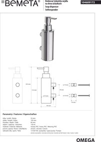 Bemeta Design OMEGA: Dávkovač mydla, 150 ml - 104609172