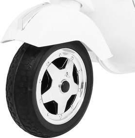 Ramiz Elektrický skúter Vespa pre deti biely + pomocné kolieska + audio + ekokoža + EVA + plynulý štart