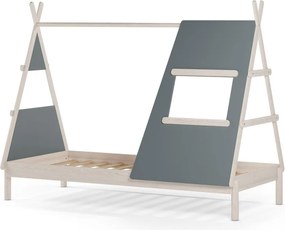 Sivozelená domčeková detská posteľ z borovicového dreva s roštom 90x200 cm Enola – Marckeric