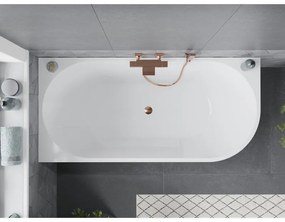 Mexen Mia, voľne stojaca rohová vaňa, lavá, 160 x 75 cm, biela-čierna, ružové zlato prepad, 52691607575L-60