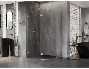 Mexen Lunar, Päťuholníkový sprchový kút Mexen Lunar naklápací doľava 100 x 90 cm, 8mm číre sklo, zlatý profil, 831-100L-090P-50-00-L