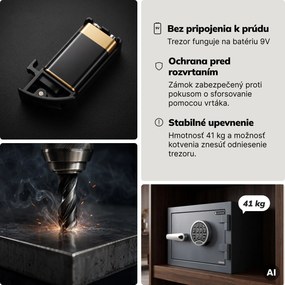 Trezor S2 bezpečnostný, ohňovzdorný, elektronický na kód, na dokumenty, 400x280x340 mm: EDGAR