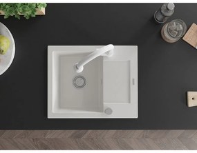 Mexen Enzo, 1-komorový granitový drez 576x465x174 mm a drezová batéria Elia, biela, 6506-20-670101-20