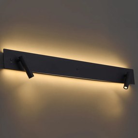 Moderná čierna 2-svetelná nástenná lampa vrátane LED s podsvietením a USB-C - Longly
