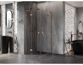Mexen Lunar, L polkruhový výklopný sprchový kút 90 x 90 cm, 8mm číre sklo, profil ružové zlato, 833L-090L-090P-60-00