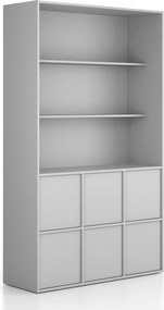 Kancelárska skriňa FRAME, 6x dvere, 2x polica, 1299 x 450 x 2162 mm, PUSH-lock, sivá