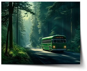 Sablio Plagát Zelený autobus v lese - 90x60 cm