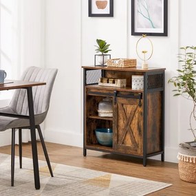 Komoda FIRA s posuvnými dvierkami, hnedá/čierna