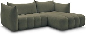 Zelená rohová pohovka z textílie buklé (pravý roh/s leňoškou) Azra – Bobochic Paris
