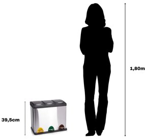 Oceľový odpadkový kôš 3x8 l na triedený odpad/nášľapný v matne striebornej farbe Tri Selectif – MSV
