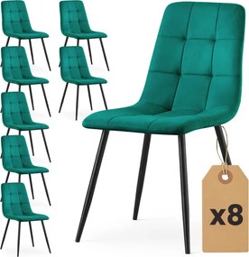 Sada ôsmich jedálenských stoličiek NERO zamatové, fľaškovo zelené / čierne nohy (8 ks)