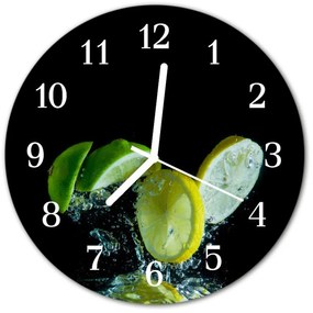 Sklenené hodiny okrúhle Lemonová limetkou fi 30 cm