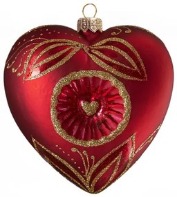 Vianočné srdce červené s vpichom, zlaté listy