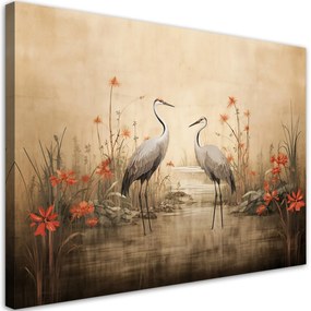 Obraz na plátně, Jeřábi na jezeře - 100x70 cm