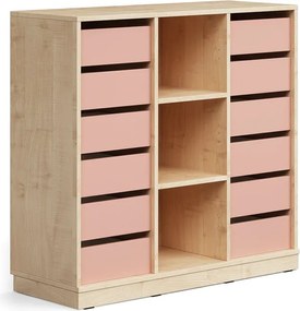 Úložná skrinka CASPER, 12 zásuviek, 3 priehradky, so soklom, breza/tmavoružová