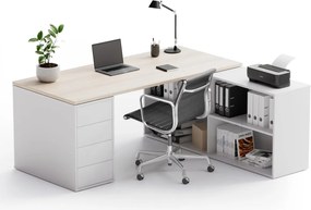 Kancelársky písací stôl s úložným priestorom BLOCK B04, 180x160 cm, biela/dub prírodný