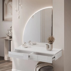 TOALETNÝ STOLÍK NESSIE BIELY LESK + STRIEBORNÝ + ZRKADLO POLMESIAC