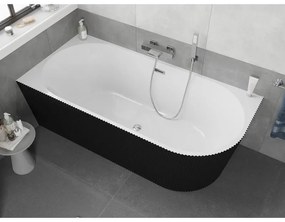 Mexen Silo, rohová voľne stojaca ryhovaná vaňa, ľavá, 170 x 80 cm, biela-čierna, chrómový prepad, 52891708075L-01