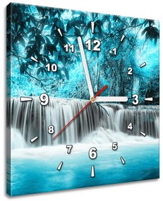 Gario Obraz s hodinami Vodopád v modrej džungli Rozmery: 30 x 30 cm