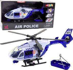 LEAN Toys Policajný vrtuľník – hák, nosidlá, svetlá, zvuky, mierka 1:12