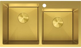 Mexen Xorin, 2-komorový nerezový drez 780 x 450 mm, brúsená zlatá, vzor voština, 6441782000-55HC