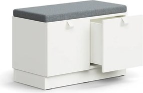 Lavica s úložným priestorom QBUS, so soklom, s madlom, 534x800x420 mm, biela, šedé čalúnenie
