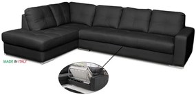 Kožená sedacia súprava s rozkladom na každodenné spanie ALEXIE – rohová, ľavá, čierna (nero 308)
