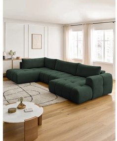 Zelená rozkladacia/s úložným priestorom rohová pohovka (ľavý roh/do tvaru "U") Fuji – Bobochic Paris