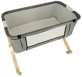 KIK Detská postieľka drevená postieľka na kolieskach sivá