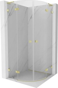 Mexen Lunar, L výklopný polkruhový sprchový kút 100 x 100 cm, 8mm číre sklo, zlatý matný profil, 833L-100L-100P-55-00