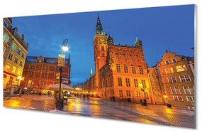 Sklenený obraz Gdańsk Staré Mesto v noci kostol 100x50 cm