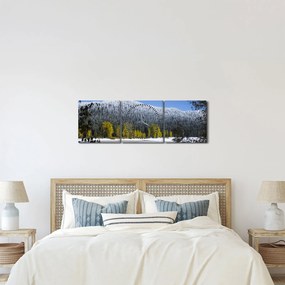 Obraz - zasnežené hory v zime (s hodinami) (90x30 cm)