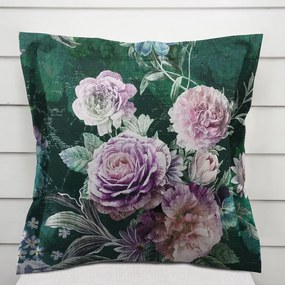 Biante Dekoračná obliečka na vankúš s lemom Parma PM-114 Fialové kvety na tmavo zelenom 30 x 50 cm